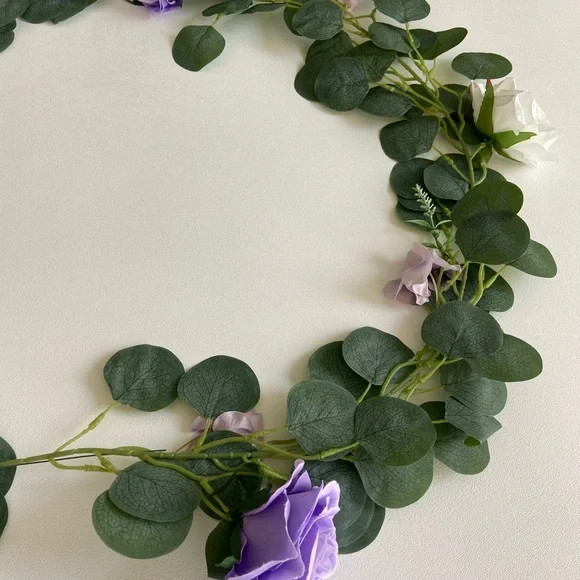 6.5 Foot Lavender Purple Rose White Flower Eucalyptus Garlands Custom Vine New - Picture 3 of 6
